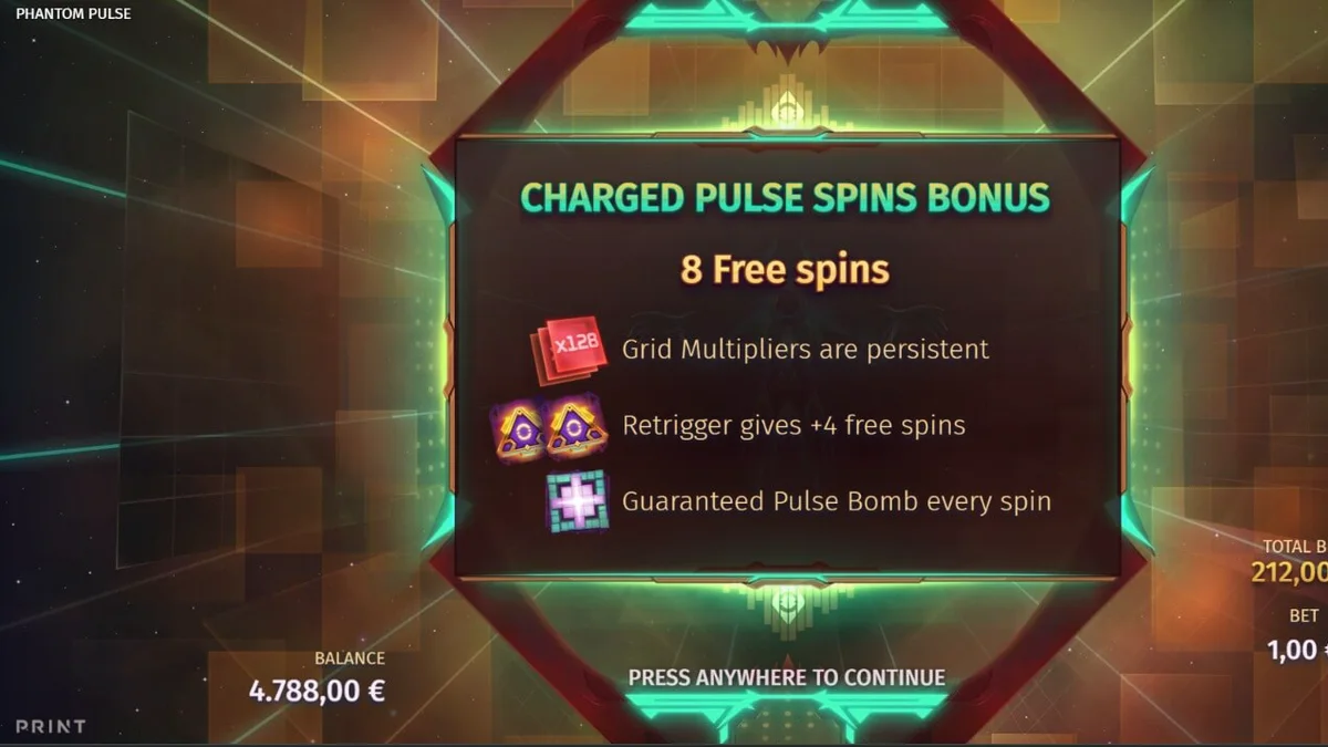 Tampilan antarmuka slot Phantom Pulse dengan tema kosmik dan kisi 7x7