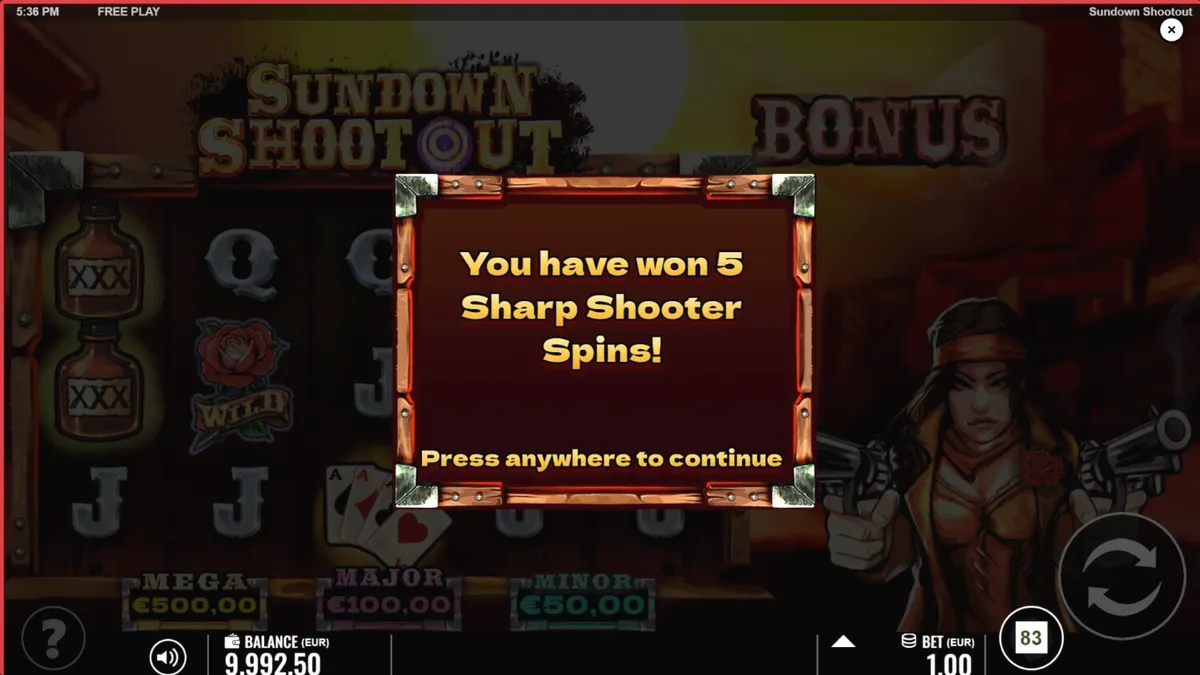 Tampilan visual slot Sundown Shootout dengan tema Wild West